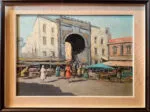 Mid Century Oil on Canvas, European market Scene - Image 2