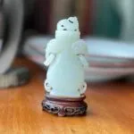 Chinese White Jade Miniature Vase & Cover w/Stand