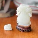 Chinese White Jade Miniature Vase & Cover w/Stand - Image 2