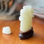 Chinese White Jade Miniature Vase & Cover w/Stand - Image 3