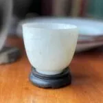 19th c Chinese White Nephrite Jade Cup on Stand