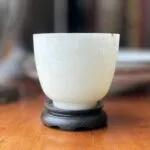 19th c Chinese White Nephrite Jade Cup on Stand - Image 3
